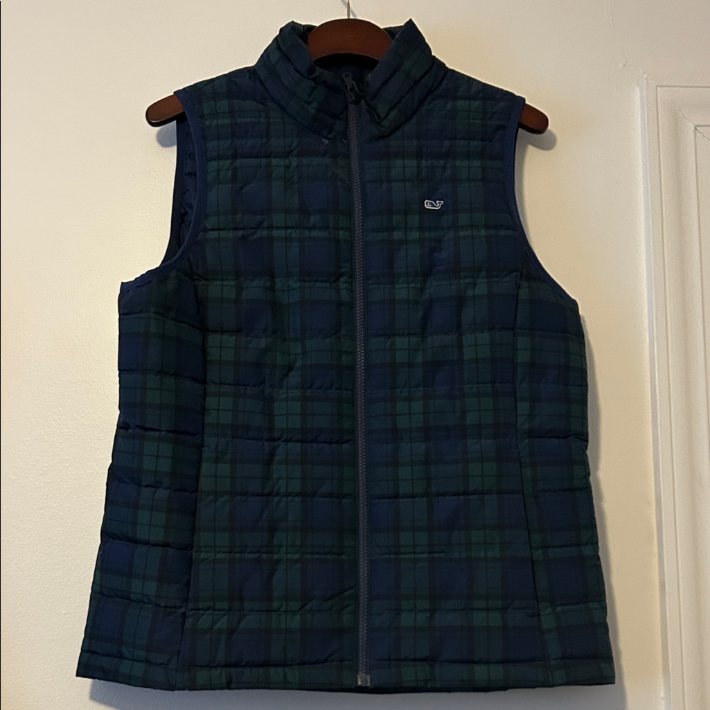 Vineyard Vines Navy And Green Tartan Plaid Puffer Vest Size M Rare